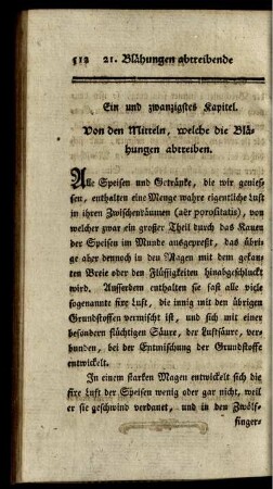 Ein und zwanzigstes Kapitel. Von den Mitteln, welche die Blähungen abtreiben.