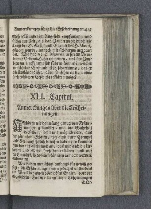 XLI. Capitul. Anmerckungen über die Erscheinungen.