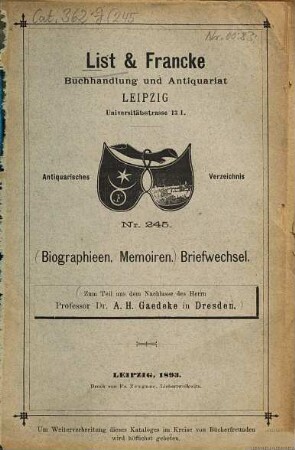 Lager-Verzeichnis. 245. 1893