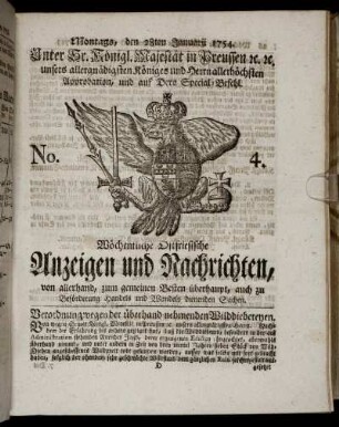 No. 4. Montags, den 28ten Januarii, 1754.