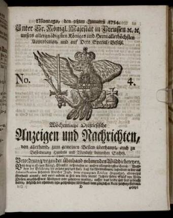 No. 4. Montags, den 28ten Januarii, 1754.