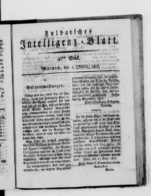 41tes Stück, Ausgabe vom 8. Oktober 1806