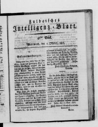 41tes Stück, Ausgabe vom 8. Oktober 1806
