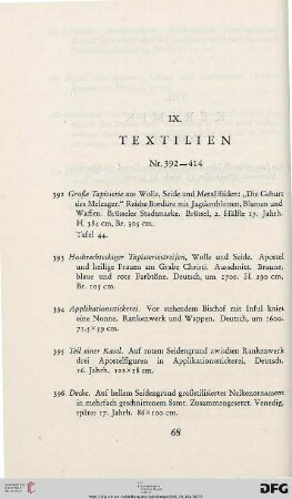 IX. Textilien (Nr. 392-414)