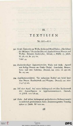 IX. Textilien (Nr. 392-414)