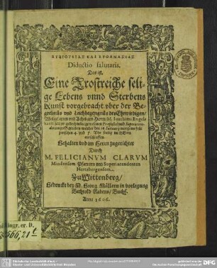 Eubioteias kai euthanasias diductio salutaris ... über der Begrebnüs ... Joachimi Engelhardi