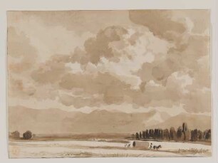 Weite Landschaft mit Planwagen