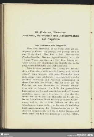 VI. Fixieren, Waschen, Trocknen, Verstärken und Abschwächen der Negative