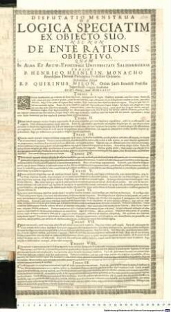 Disputatio Menstrua De Logica Speciatim Ex Obiecto Suo, Nec Non De Ente Rationis Obiectivo