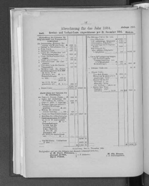 Anlage III. Abrechnung für das Jahr 1884.