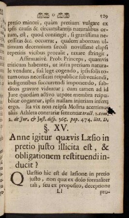 529-553, §. XV. Anne igitur quaevis Laesio in pretio justo illicita est, & obligationem restituendi inducit?