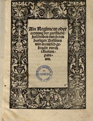 Ain Regiment oder ordnung der gaystliche[n]