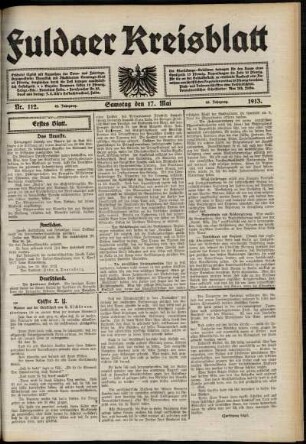 Erste Ausgabe vom Samstag, den 17. Mai 1913.