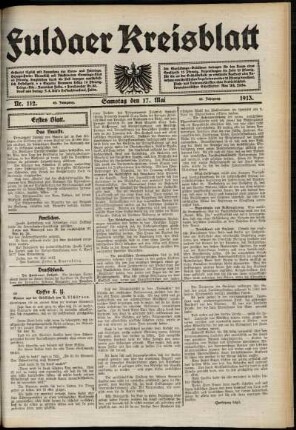 Erste Ausgabe vom Samstag, den 17. Mai 1913.