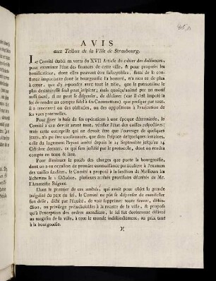 1r-9, Avis aux Tribus de la Ville de Strasbourg