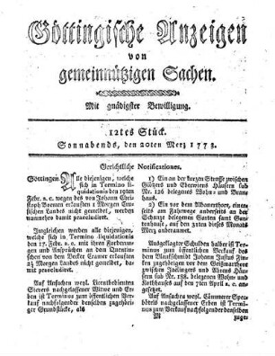 12tes Stück. Sonnabends, den 20ten Merz 1773.