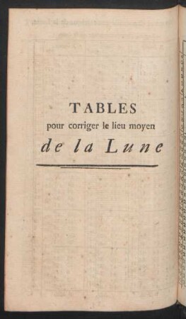 Tables pour corriger le lieu moyen de la Lune