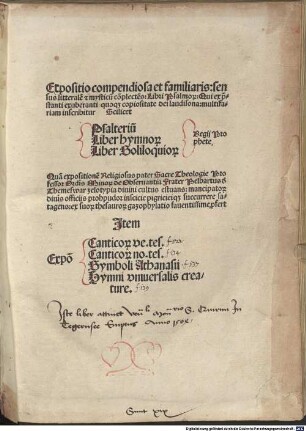 Expositio compendiosa et familiaris: sensus literale[m] [et] mysticu[m] co[m]plecte[n]s: Libri Psalmor[um] ...