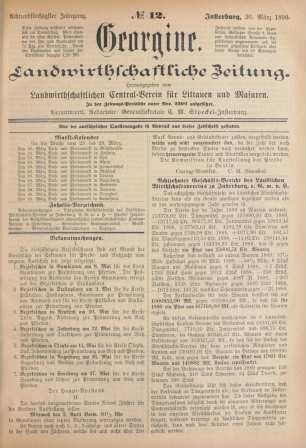 Achtundfünfzigster Jahrgang. No. 12. Insterburg, 20. März 1890.