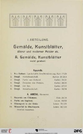 A. Gemälde, Kunstblätter meist gerahmt. (Nr. 1-193)