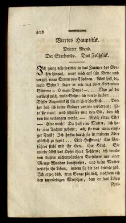 Viertes Hauptstük. Dritter Abend. Der Sterbende. Das Frühstük