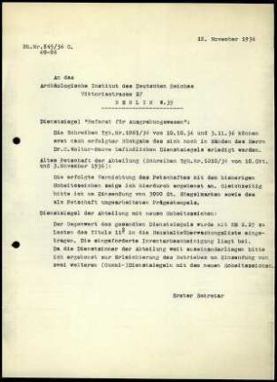 A. von Gerkan an DAI Zentrale