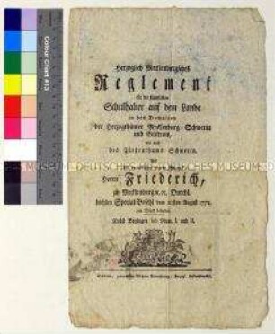 Schulordnung von Friedrich Herzog von Mecklenburg-Schwerin