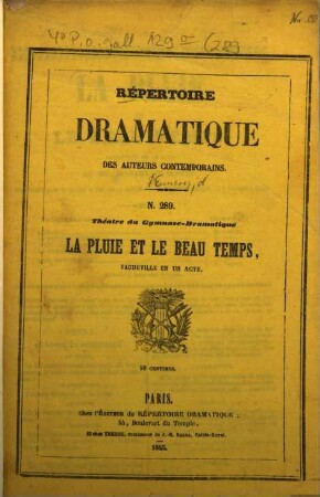 La pluie et le beau temps : Vaudeville en un acte