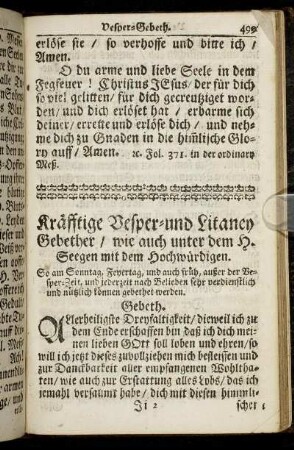 Kräfftige Vesper- und Litaney Gebether, wie auch unter dem H. Seegen mit dem Hochwürdigen.
