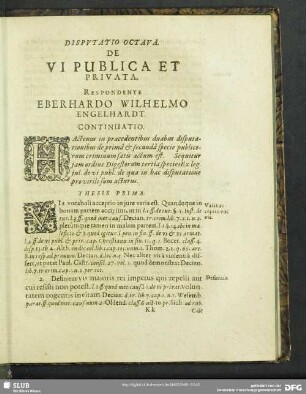 Disputatio Octava. DeVi Publica Et Privata