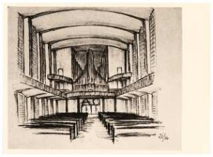 Evangelische Stadtkirche, Karlsruhe Wiederaufbau: Skizze Orgel