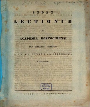 Index lectionum in Academia Rostochiensi ... publice privatimque habendarum, WS 1828/29