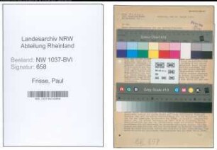 Entnazifizierung Paul Frisse , geb. 03.10.1909 (Reg.Inspektor)
