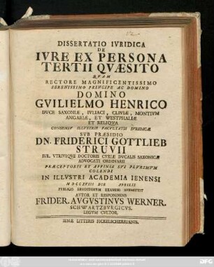 Dissertatio Ivridica De Ivre Ex Persona Tertii Qvæsito