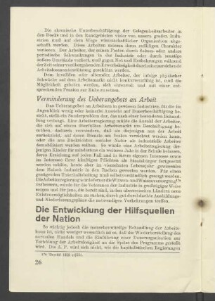 Die Entwicklung der Hilfsquellen der Nation