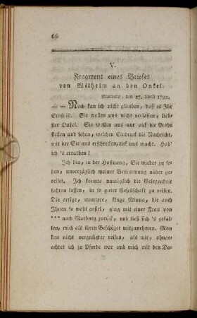 V. Fragment eines Briefes von Wilhelm an den Onkel.