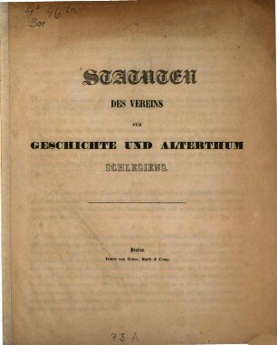 Statuten des Vereins für Geschichte und Alterthum Schlesiens