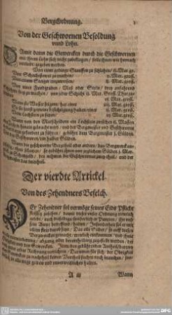 Der vierdte Artickel. Von des Zehendners Befelch.