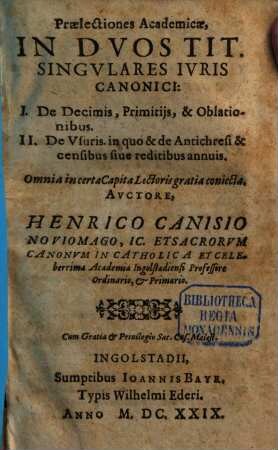 Praelectiones academicae ... de Decimis