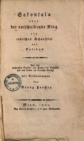 Sakontala oder der entscheidende Ring : Ein indisches Schauspiel