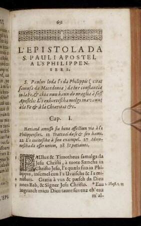 L'Epistola Da S. Pauli Apostel A L'S Philippensers.