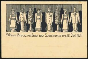 Postkarte Ausflug mit Damen nach Schlachtensee: Illustrierte Postkarte A.V. Motiv Ausflug mit Damen nach Schlachtensee am 28. Juni 1901!