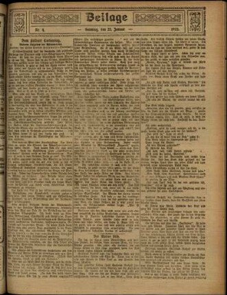 Zweite Ausgabe vom Sonntag, den 22. Januar 1922.