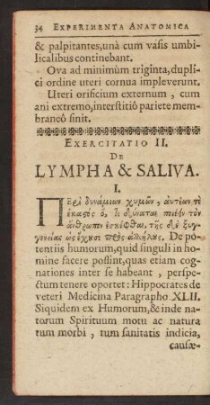 Exercitatio II. De Lympha & Saliva.