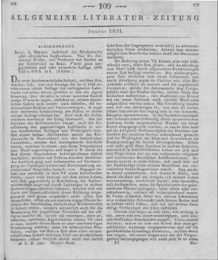 Walter, F.: Lehrbuch des Kirchenrechts aller christlichen Confessionen. 4. Aufl. Bonn: Marcus 1829