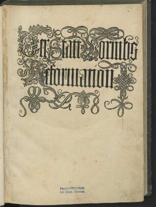 Der Statt Wormbs Reformation