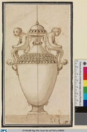 Amphorenartige Vase mit affenartigen Mischwesen als Henkel