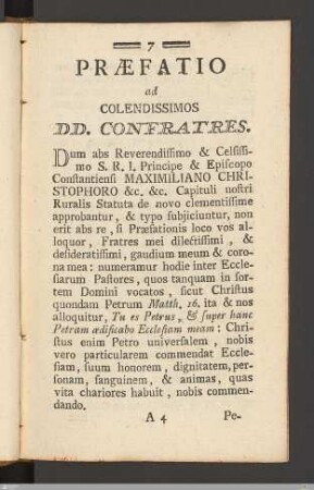 Praefatio ad colendissimos DD. confratres