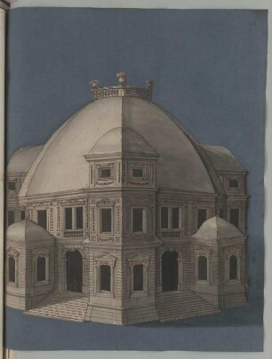 Rom?, Kirche, Zentralbau, Ansicht : Rom?, Kirche, Zentralbau, Ansicht, unbekannter Zeichner, 1. Hälfte 18. Jh. Feder, Pinsel in Wasserfarbe/Papier. 49,2 x 39 cm.