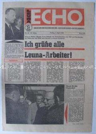 Betriebszeitung der Leuna-Werke "Walter Ulbricht" u.a. zumn Besuch von Walter Ulbricht